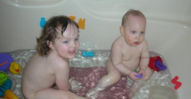 Eleanor and Nicolas taking a bath!